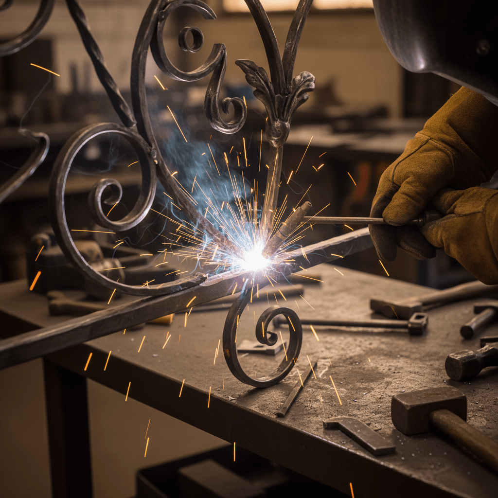 Craftsman working on metal fabrication in a professional workshop