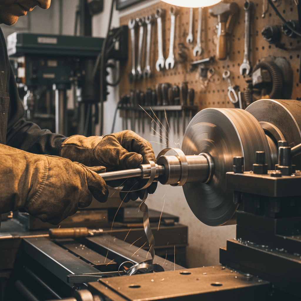 Close-up of hands working with metal tools in a workshop